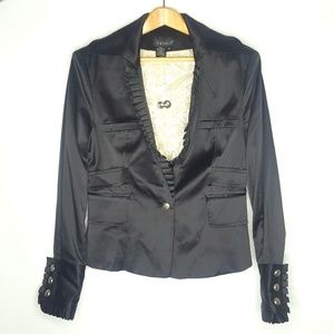 Venus Black Satin Ruffled Blazer Size 8